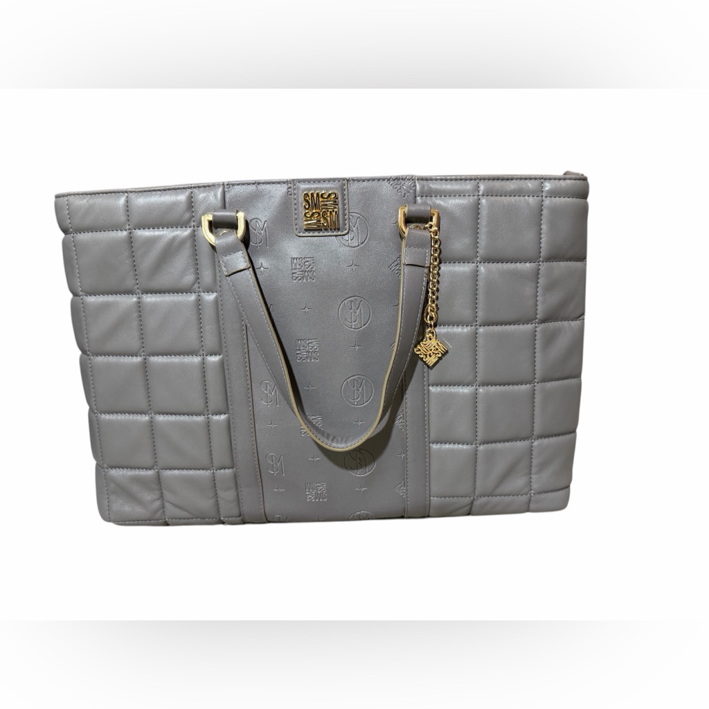 Steve Madden Faux Leather Gray Quilted Satchel Handbag With Gold Hardware New